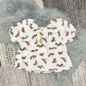 Siaomimi‎ Girls Cream Fox Peasant Top With Tassel Front Tie Size 12Y ($60)